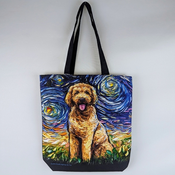 Tote Bag Golden Doodle Night By Aja Trier Poly Poplin Multicolor NWT - Picture 1 of 9